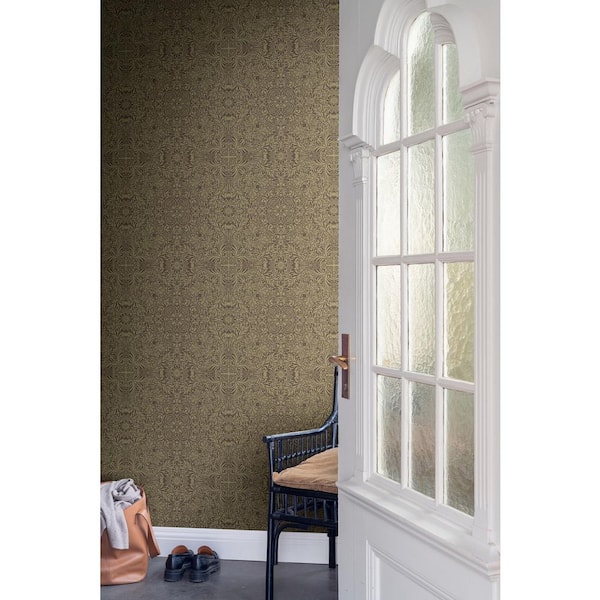 Brown Ceiling Intricate Floral Wallpaper