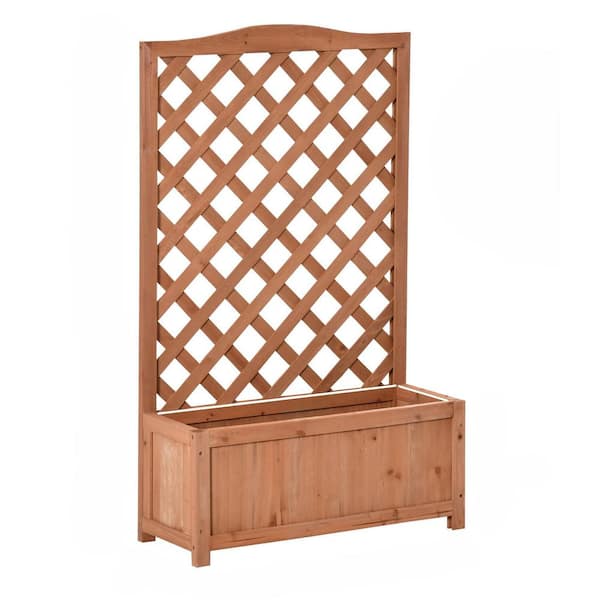 Oyezvary 24.5 in. x 11 in. x 46 in. Brown Wood Raised Garden Bed with Trellis to Grow Vegetables, Herbs and Flowers for Backyard