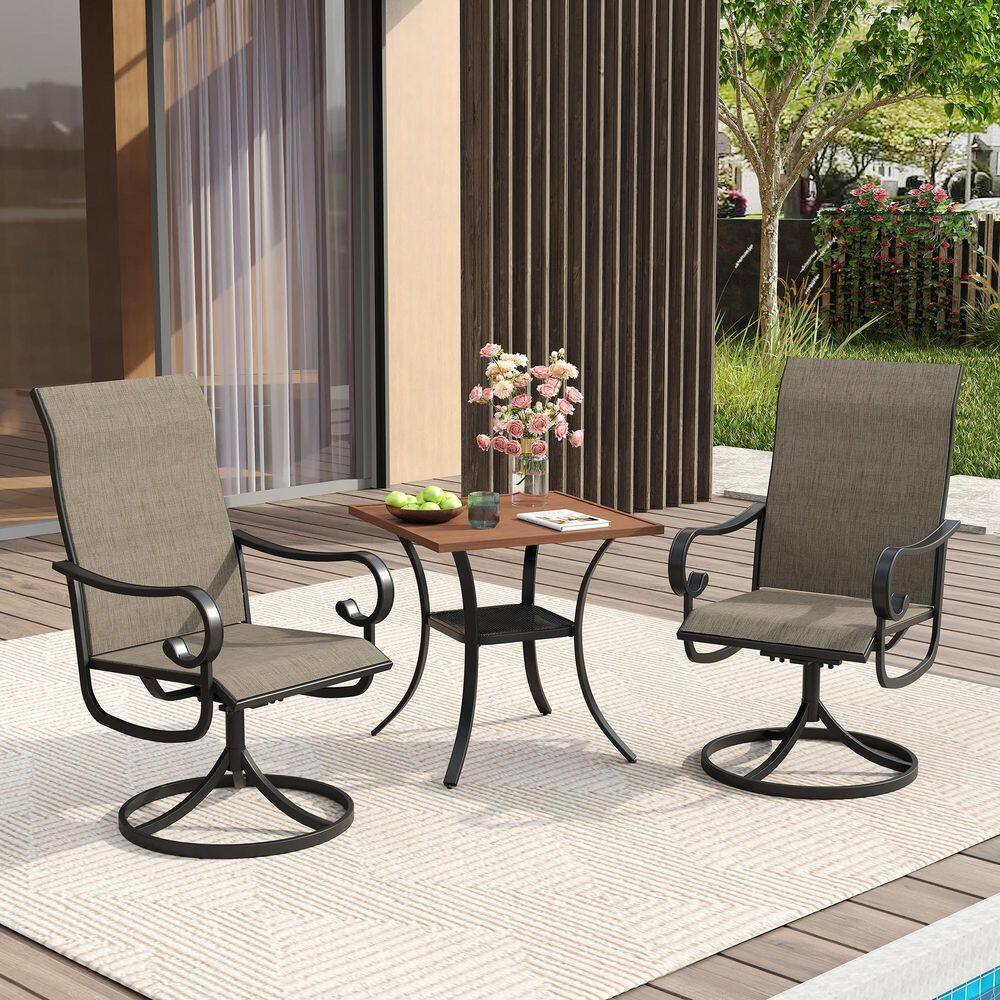 3-Piece Outdoor Patio Dining Set with 27.6 in. Walnut Metal Square Table and 2-Brown Textilene Swivel Chairs price history on PriceWatchPro