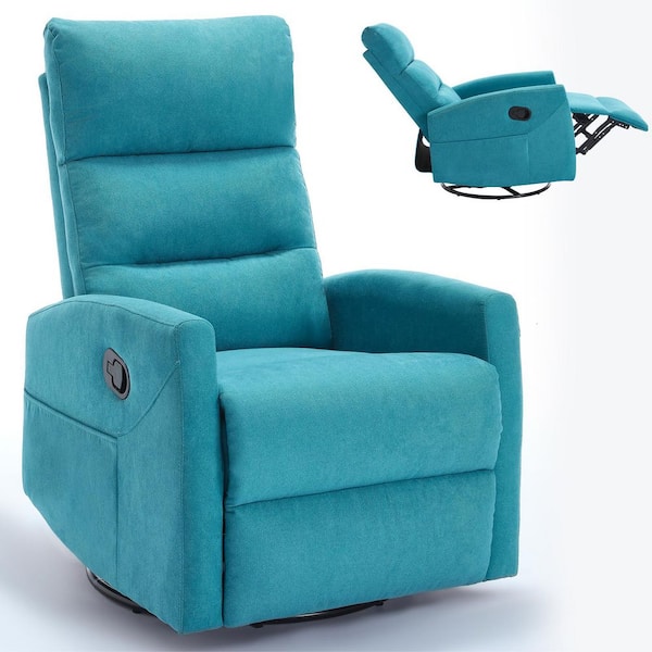 Blue Manual Recliner Chair with Rocker and Swivel for Living Room Study Bedroom