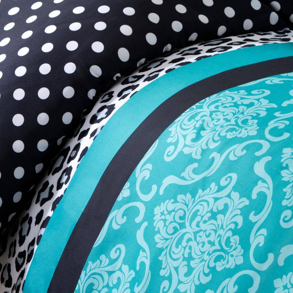King Black and Teal Microfiber Reversible Bedspread Set