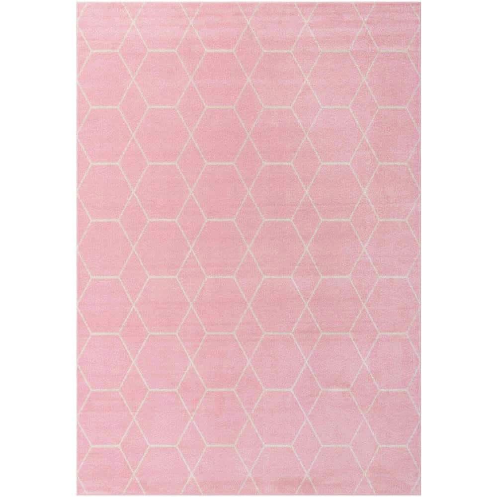 Light Pink Lattice Frieze 10' x 14' Synthetic Area Rug