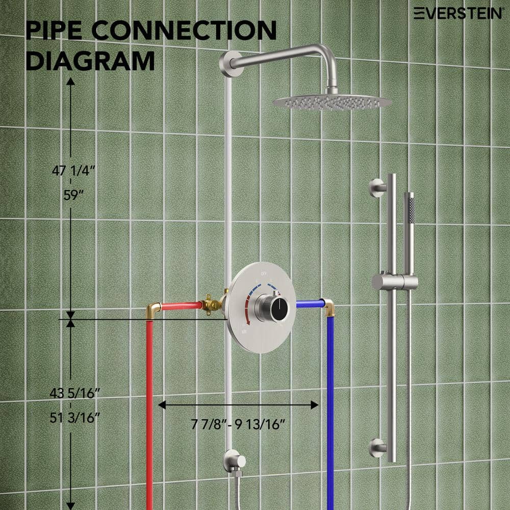 10" Brushed Nickel Adjustable Rainfall Shower System with Handheld