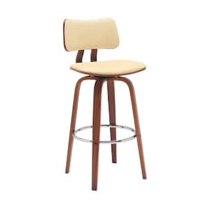 30 in. Cream and Brown Low Back Metal Frame Bar Stool with Faux Leather Seat