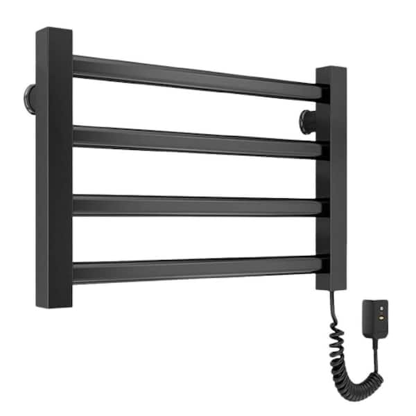 Unbranded 4-Bar Towel Holder Wall Mounted Electric Plug-in Towel Warmer Rack Aluminum Drying Heated Racks/Heater in Matte Black