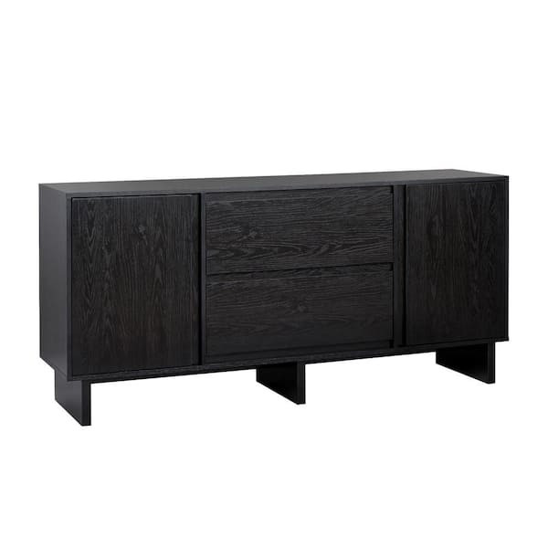 Modern Black Wood 63 in. Sideboard with Beveled Drawer Fronts