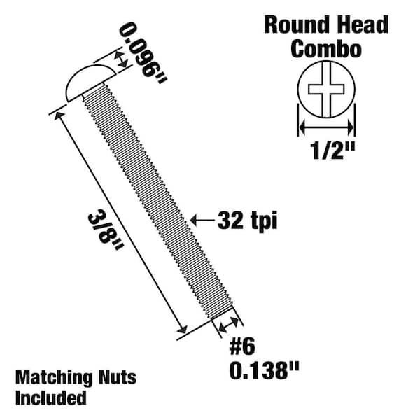 Everbilt #6-32 x 3/8 in. Zinc Plated Combo Round Head