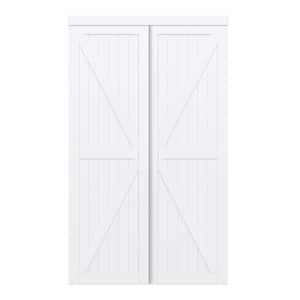 48 in. x 80 in. Pure White Trident Double-K Brace MDF Wood  Bypass Sliding Closet Door