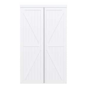 48 in. x 80 in. Pure White Trident Double-K Brace MDF Wood Bypass Sliding Closet Door