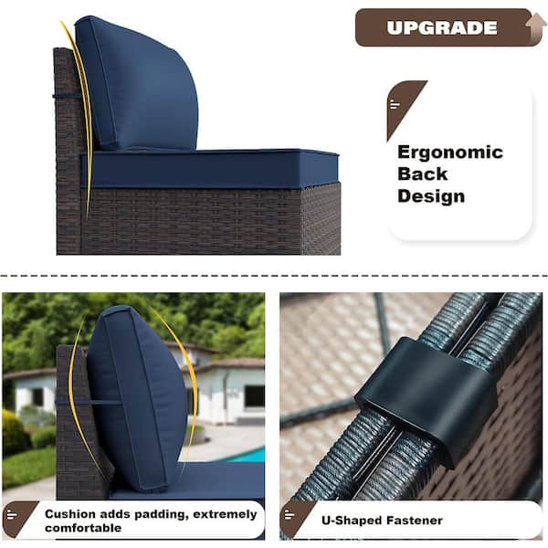 12-Piece Wicker Outdoor Sectional Set with Cushion Navy Blue