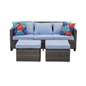 Blue Wicker Outdoor Furniture Rattan Sofa Set Patio Conversation with Cushions