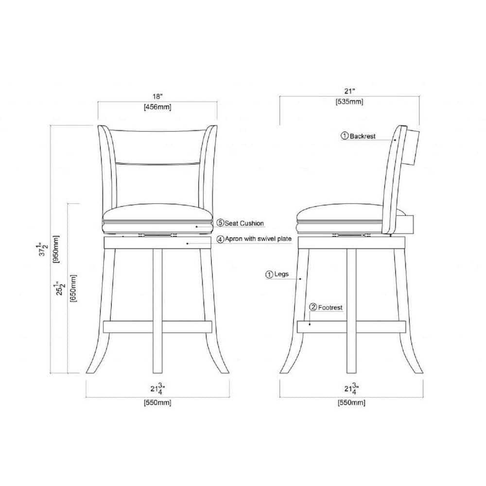 Palmetto 24" Fruitwood Swivel Counter Stool with Leather Cushion