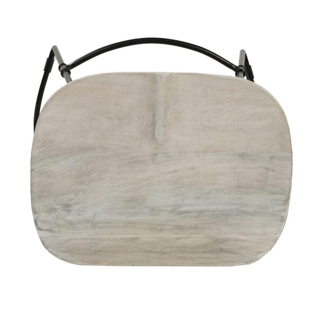 30-Inch Whitewashed Mango Wood Saddle Seat Backless Barstool with Black Metal Base