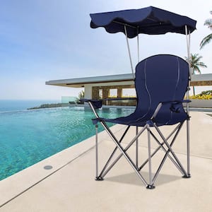 Blue Metal Portable Folding Beach Canopy Chair with Cup Holders