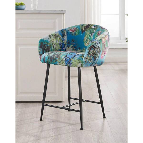Modrest Roxann Modern Blue Velvet Counter Stool