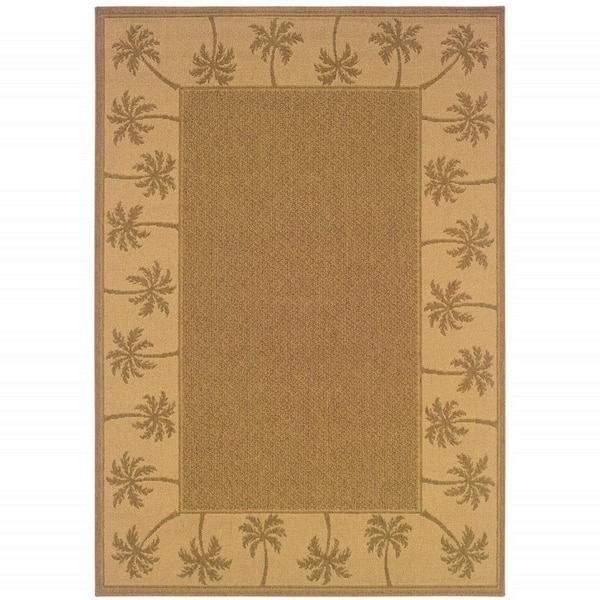 Tan 9 ft. x 13 ft. Loomed Border Polypropylene Rectangle Indoor/Outdoor Area Rug