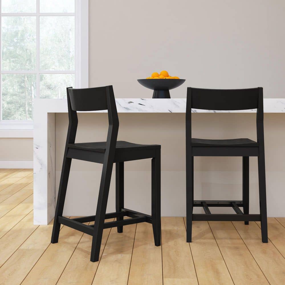 PLANK+BEAM Modern 30 in. Black Standard Back Wood Bar Stool (Set of 2 ...