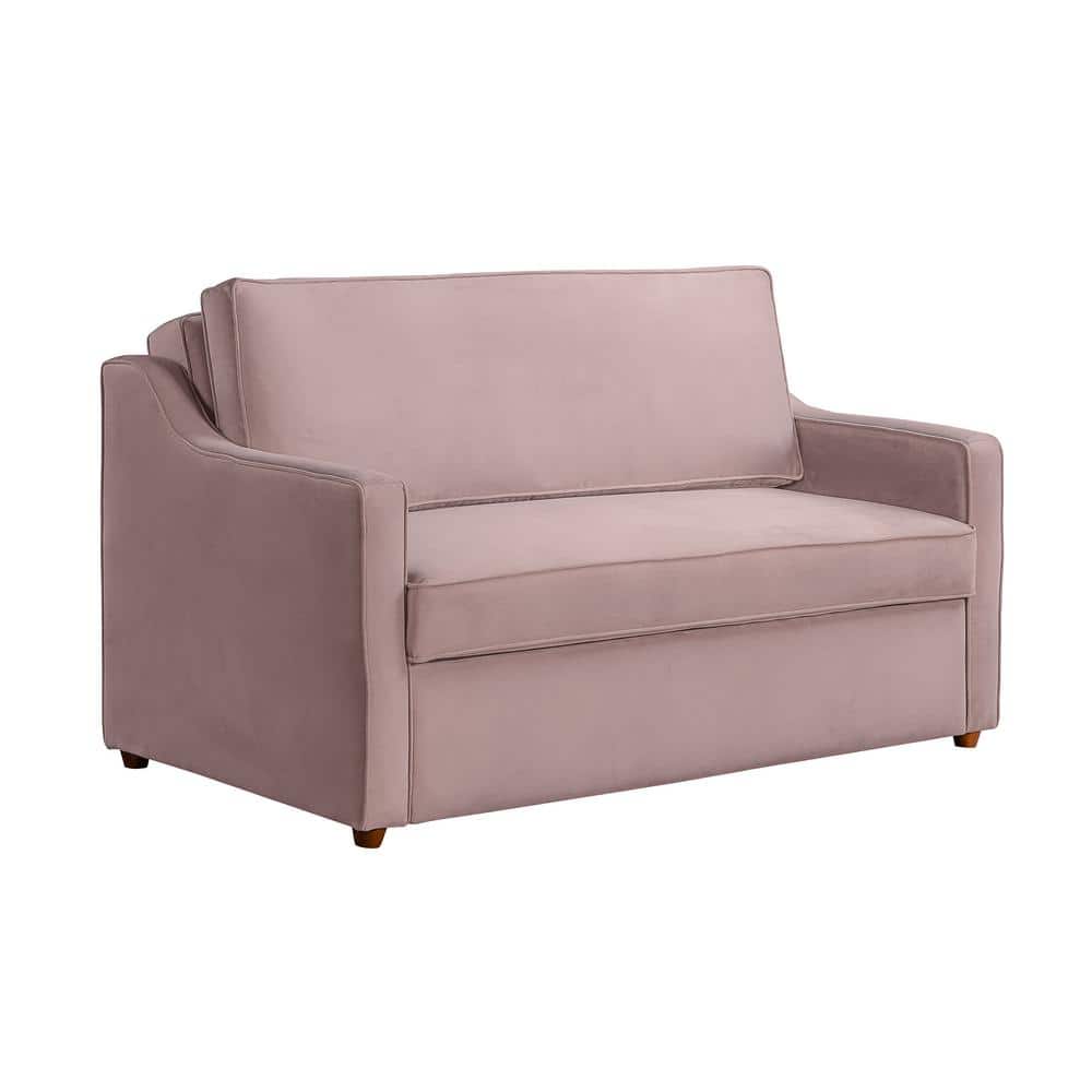 Mauve Velvet Full Sleeper Loveseat with Wood Legs