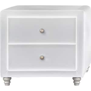 Upholstered 2-Drawer White Nightstand