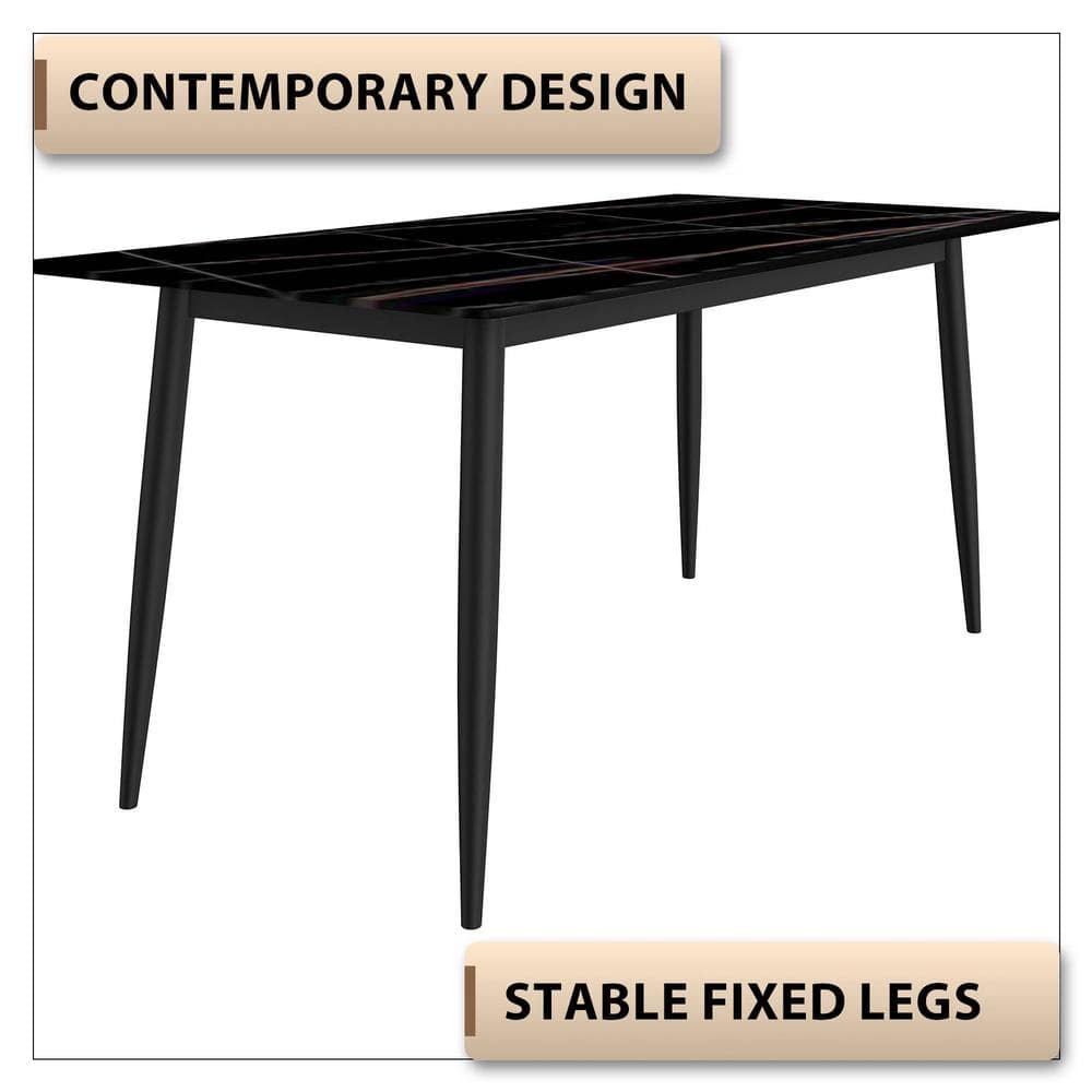 Zayle 55" Black and Gold Glass Dining Table with Steel Base