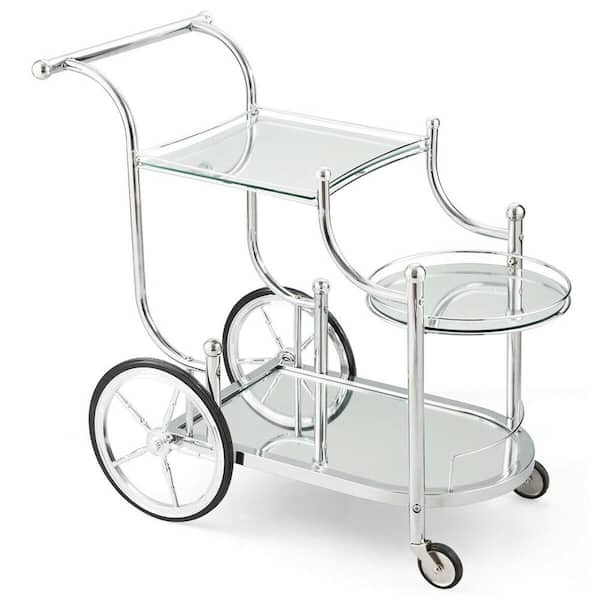 Unbranded 3-Tier White Kitchen Cart on Wheels with Tempered Glass Suitable for Restaurant and Hotel