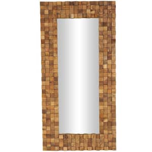 36 in. W x 72 in. H Brown Mango Wood Varnished Handmade Dimensional Square Floor Mirror with Natural Wood Grain Patterns