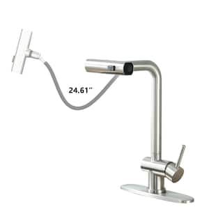 Single Handles Pull Out Sprayer Kitchen Faucet Deckplate Included in Brushed Nickel