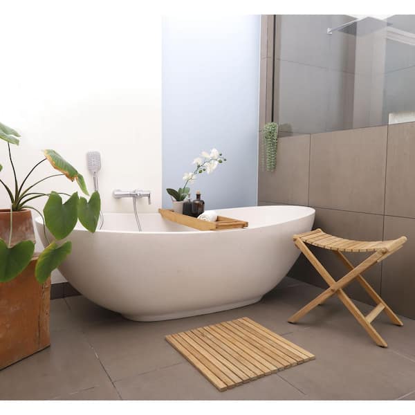 Nordic Style 24 in. x 24 in. Natural Beige Teak Indoor and Outdoor Shower/Bath Mat