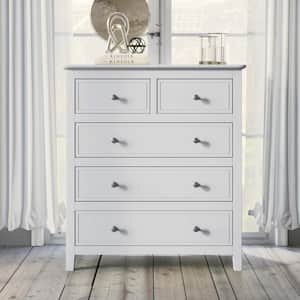5-Drawers White Modern Solid Wood Chest of Drawers 36 in. H x 32.6 in. W x 15.4 in. D