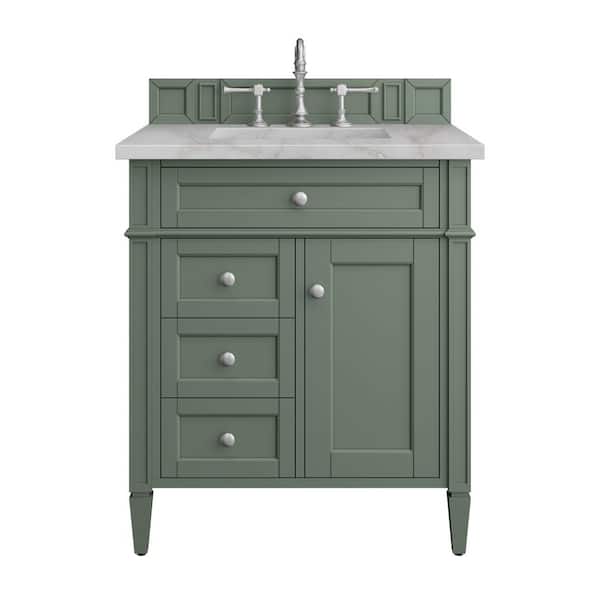 James Martin Vanities Brittany 30.0 in. W x 23.5 in. D x 33.8 in. H Single Bath Vanity in Smokey Celadon with Victorian Silver Quartz Top