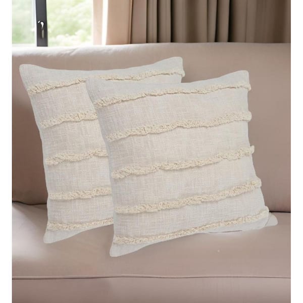 HomeRoots Beige Solid Polyester 20 in. x 20 in. Throw Pillow Set of 2