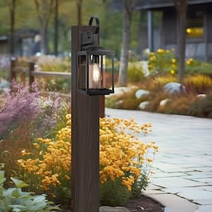 Park 17.3 in. 1-Light Textured Black Traditional Patio Outdoor Wall Lantern Sconce Light with Clear Glass