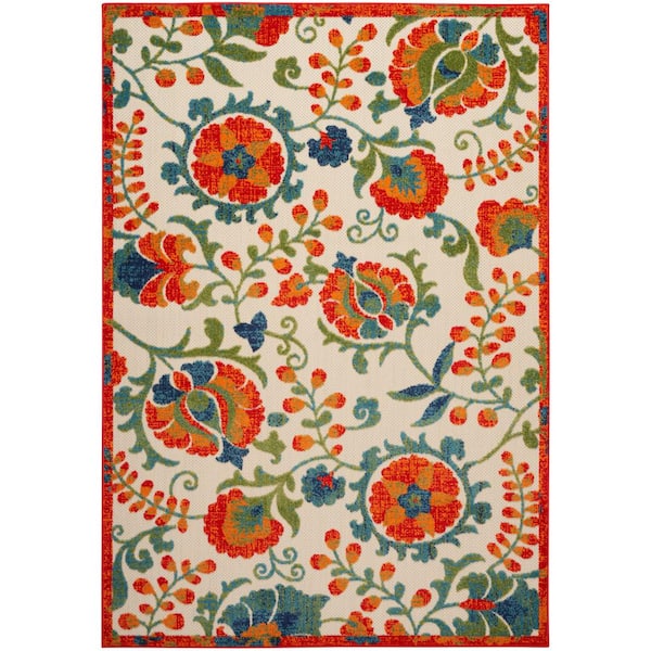 Aloha Red Multicolor 4 ft. x 6 ft. Floral Contemporary Indoor/Outdoor Area Rug
