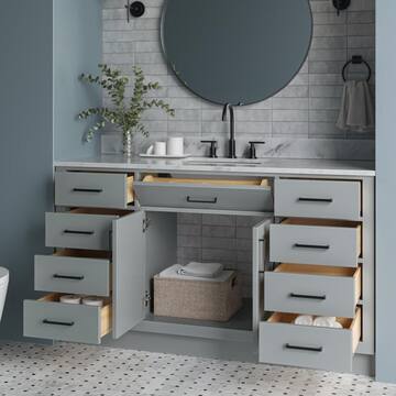 ARIEL Hepburn 61 in. W x 22 in. D x 35.25 in. H Bath Vanity in Grey with Carrara Marble Vanity Top in White with White Basin T061SCW2RVOGRY