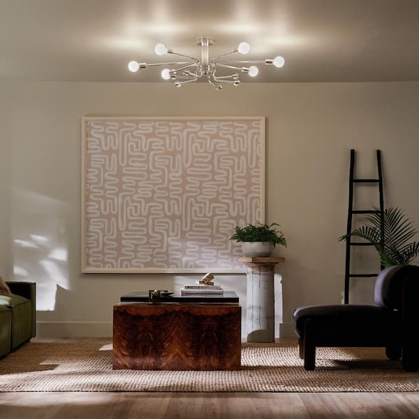 Ocala 41.25 in. 6-Light Polished Nickel Living Room Art Deco Semi-Flush Mount Ceiling Light with Clear Crystal