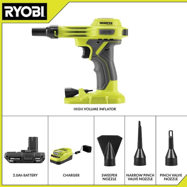 ONE+ 18V High Volume Inflator Kit with 2.0Ah Battery, Charger, and ONE+ 18V Cordless 4 in. Clamp Fan
