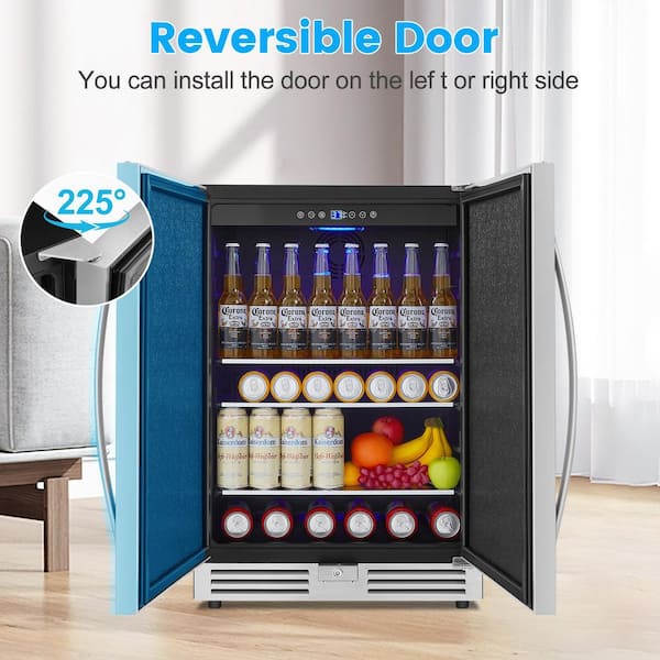 23.4 in. 230-Cans 4.9 cu. ft. Built-in Beverage Refrigerator Reversible Hinge Removable Tempered Glass Shelves in Silver