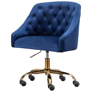 Dulce Blue Velvet Swivel Task Chair with Gold Base