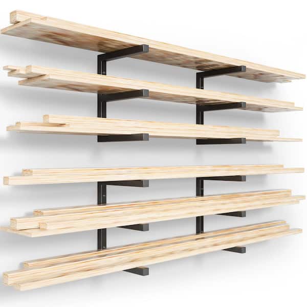 16.7 in. x 13 in. Black Heavy Duty Metal Shelf with 6-Level Holds Up for Wood Organizer and Lumber Storage (4-Pack)
