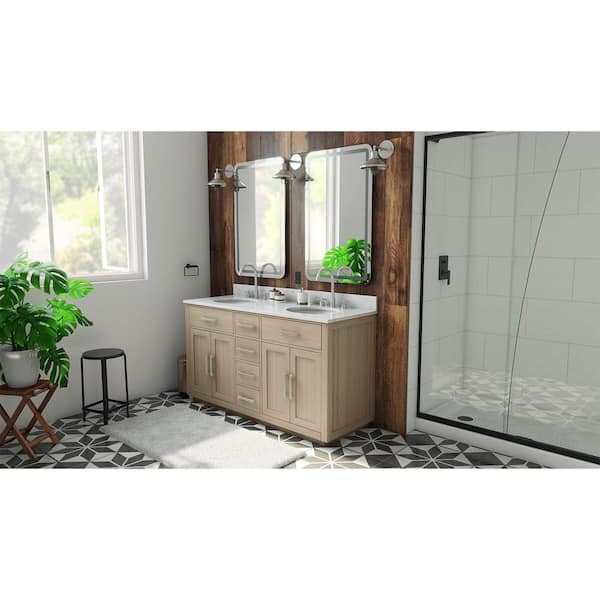 Dexterity 60 in. W Wx 22 in. D x 34 in . H Oak Vanity with Oval Undermount Sinks - Light Oak with White Top