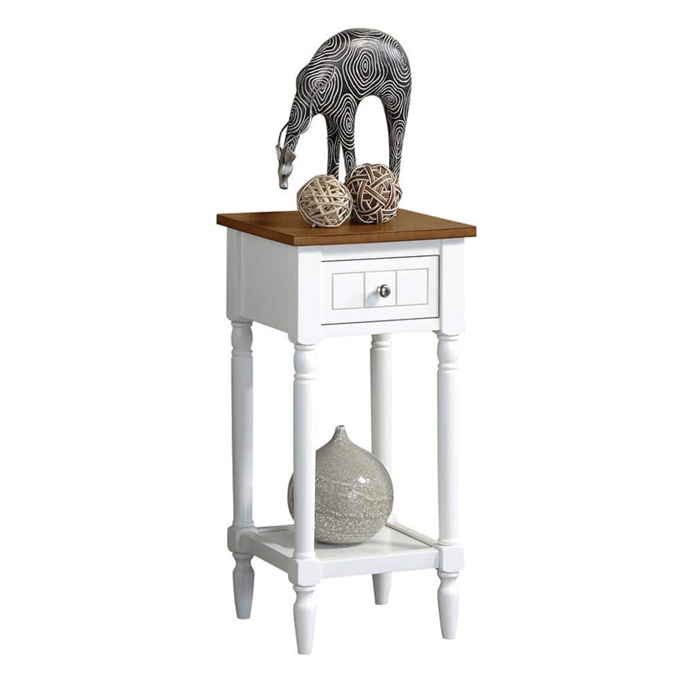 White and Medium Wood Spindle Leg Accent Table with Drawer