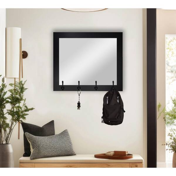 25.5 in. W x 21.5 in. H Black Wall Mirror with Black Hooks 35F