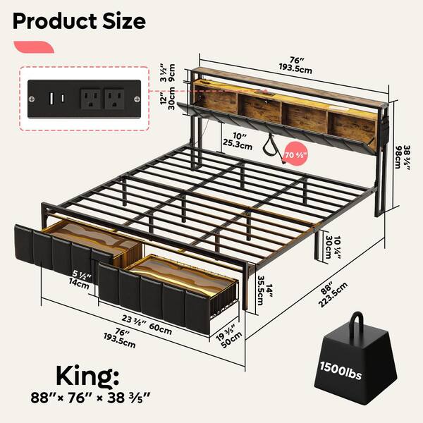 King Bed Frame Enhomee King Size Bed Frame With 4 Storage Drawers ...