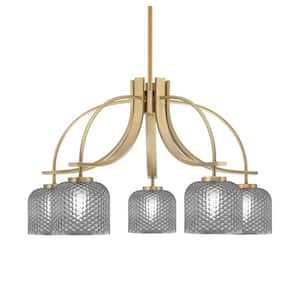 Olympia 17 in. 5-Light Brass Downlight Chandelier Smoke Textured Glass Shade