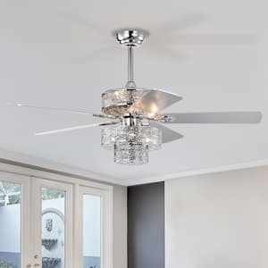 52 in. indoor Chrome Crystal Ceiling Fan with Remote Control and Reversible Motor