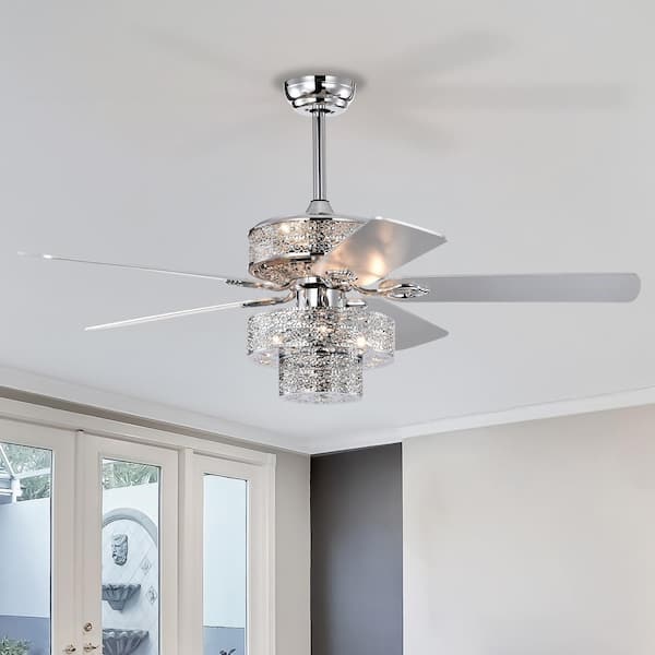 Keazile 52 in. indoor Chrome Crystal Ceiling Fan with Remote Control and Reversible Motor