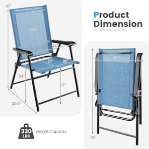 Blue Patio Folding Chairs Outdoor Portable Fabric Pack Lawn Chairs with Armrests (Set of 2)