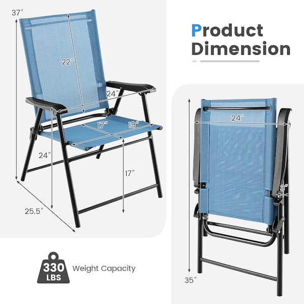 Blue Patio Folding Chairs Outdoor Portable Fabric Pack Lawn Chairs with Armrests (Set of 2)