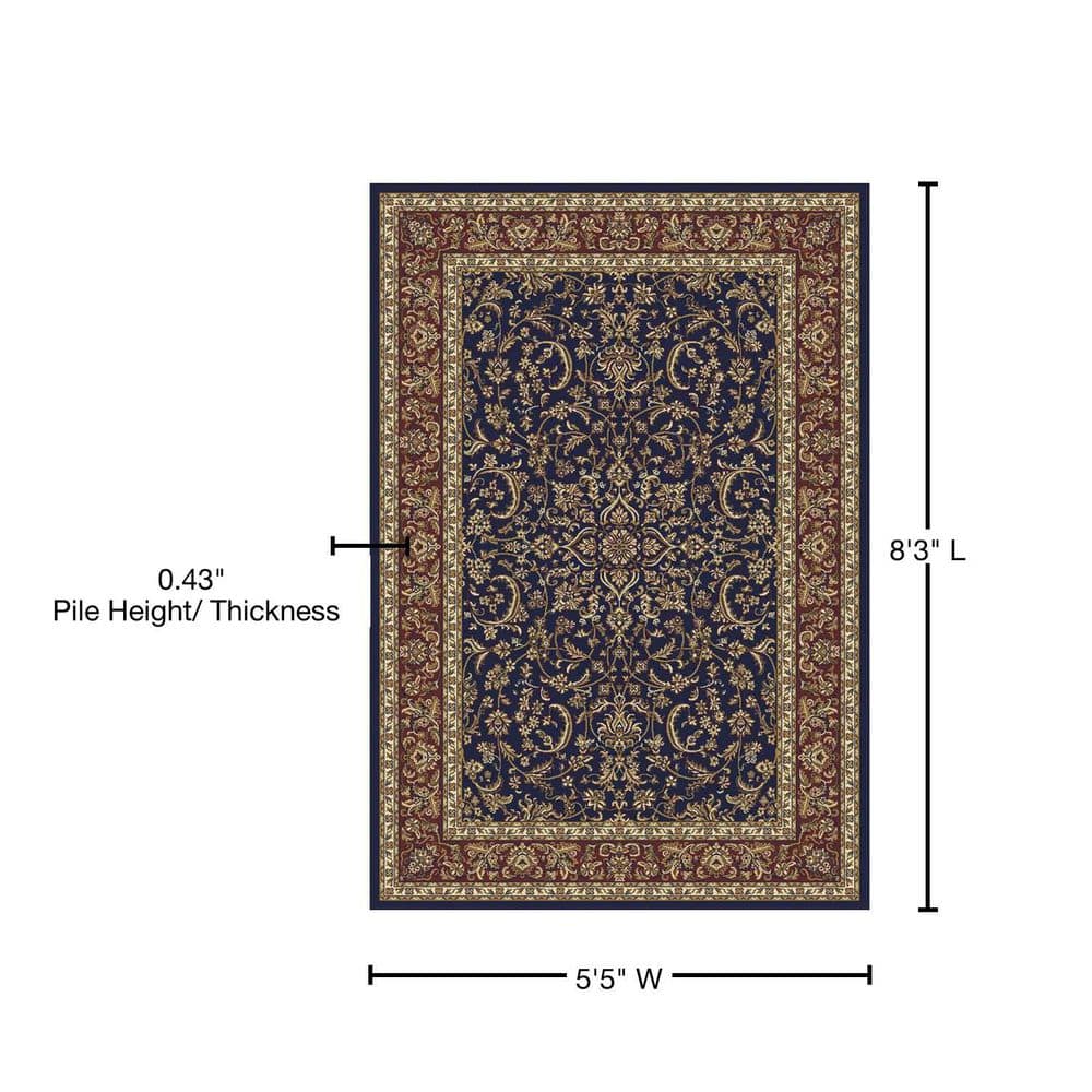 Elegant Navy Blue Synthetic Rectangular Rug, Easy-Care & Reversible