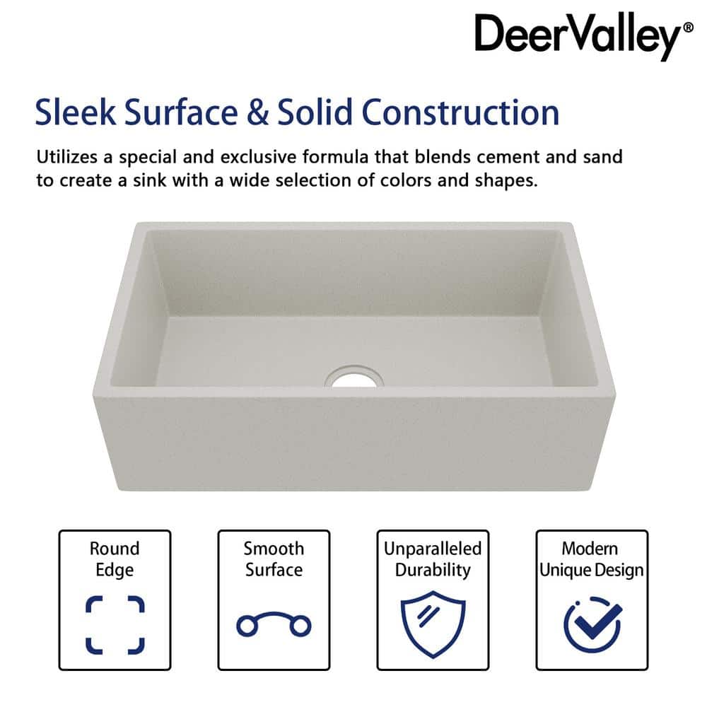 Grit Yellow 33" Concrete Farmhouse Kitchen Sink with Stainless Steel Grid
